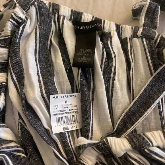 NWT Ashley Stewart Black White Striped Jumpsuit 10/12 $64.50 Cruise Linen Travel - Picture 7 of 7
